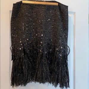 Wool tweed beaded skirt with feather detail